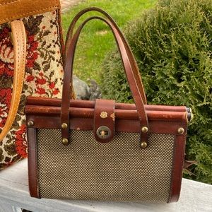 Very vintage tweed leather lock closure handbag 20s 30s 40s